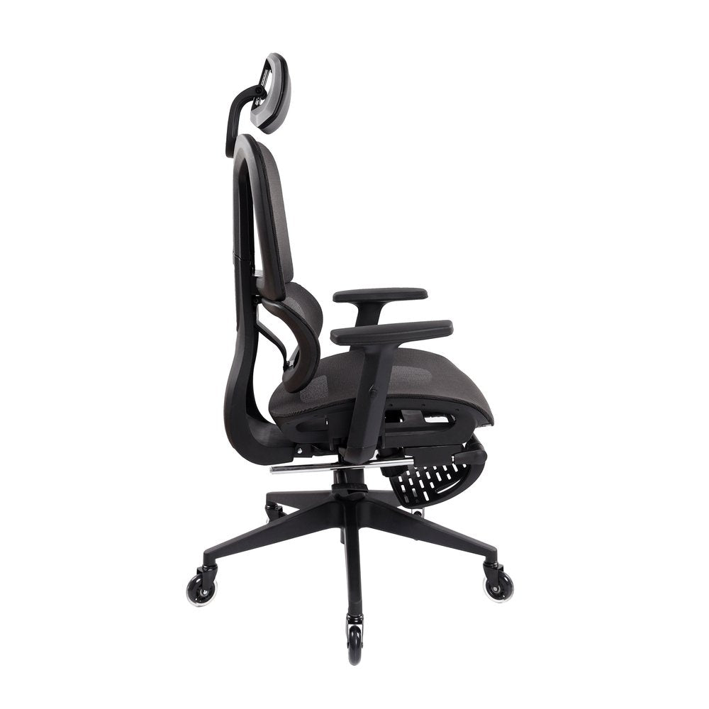 Black Adjustable Height Swivel Rolling Office Chair With Footrest