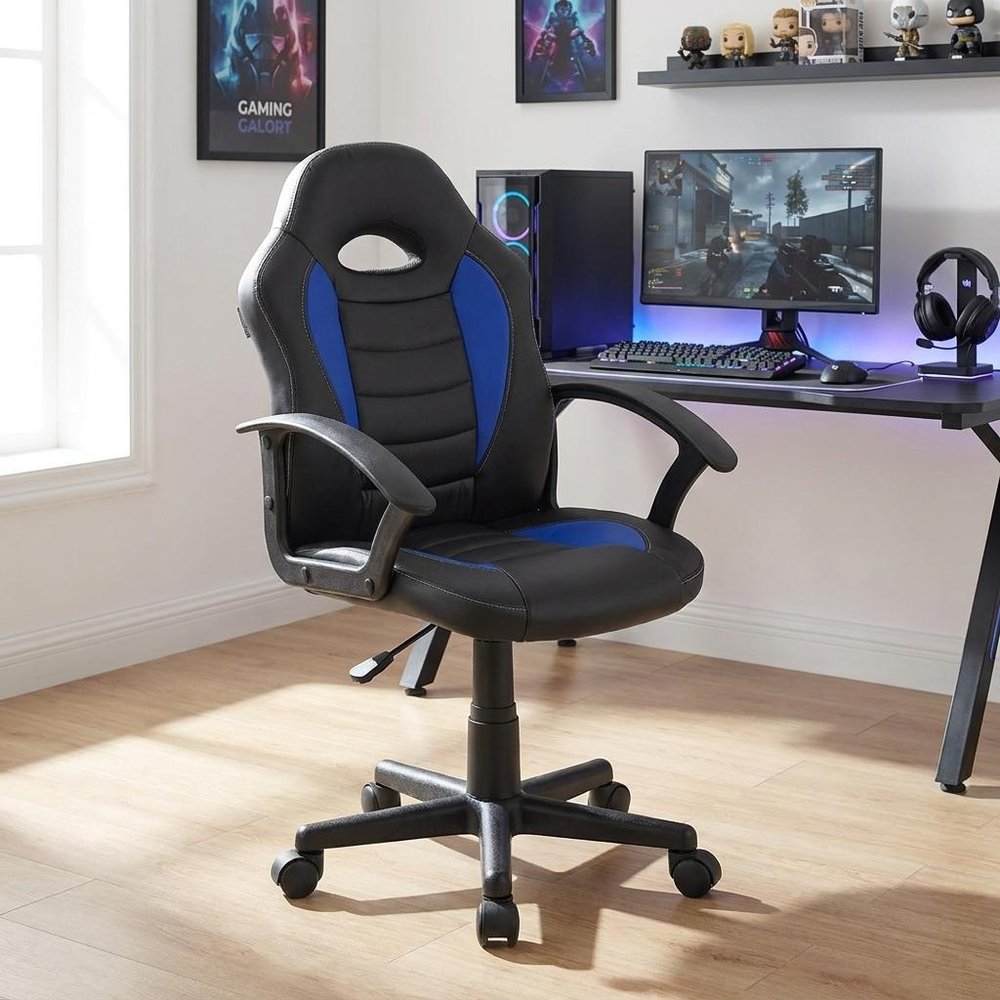 Blue Adjustable Height Swivel Rolling Gaming Chair
