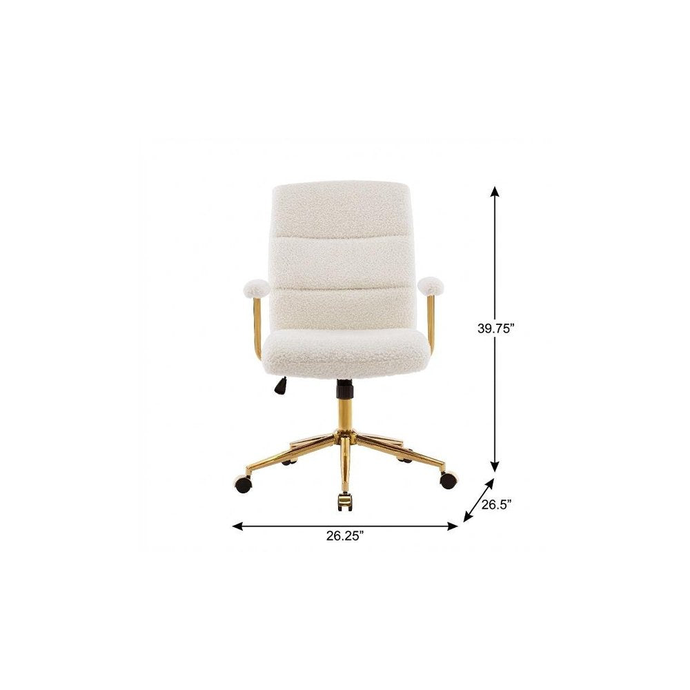 White And Gold Boucle Swivel Rolling Executive Office Chair