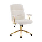 White And Gold Boucle Swivel Rolling Executive Office Chair