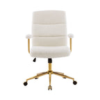 White And Gold Boucle Swivel Rolling Executive Office Chair