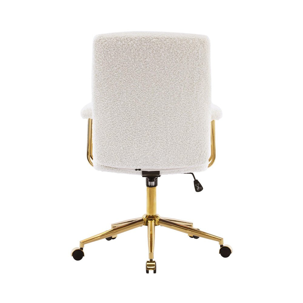 White And Gold Boucle Swivel Rolling Executive Office Chair