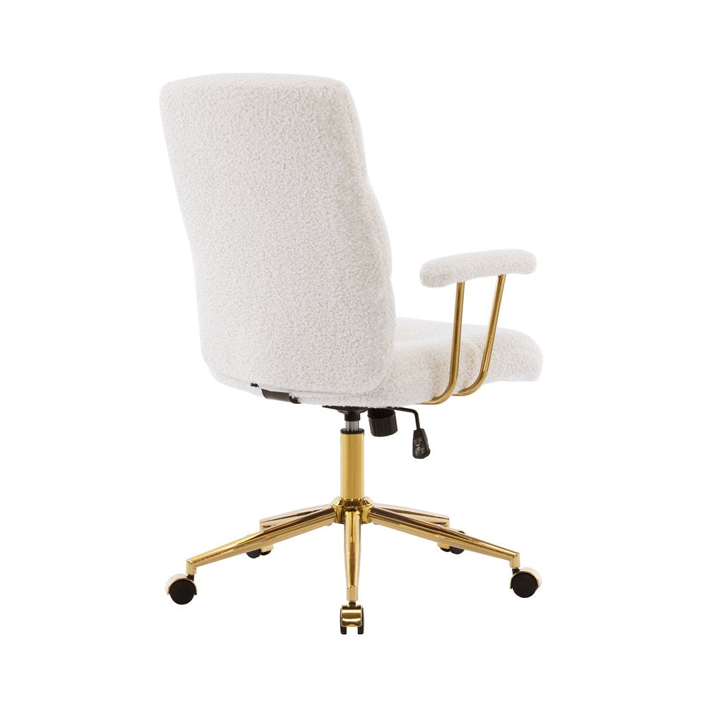 White And Gold Boucle Swivel Rolling Executive Office Chair