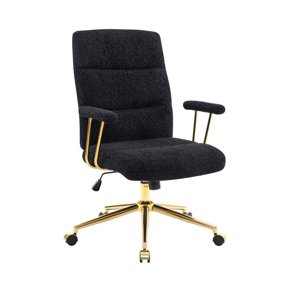White And Gold Boucle Swivel Rolling Executive Office Chair