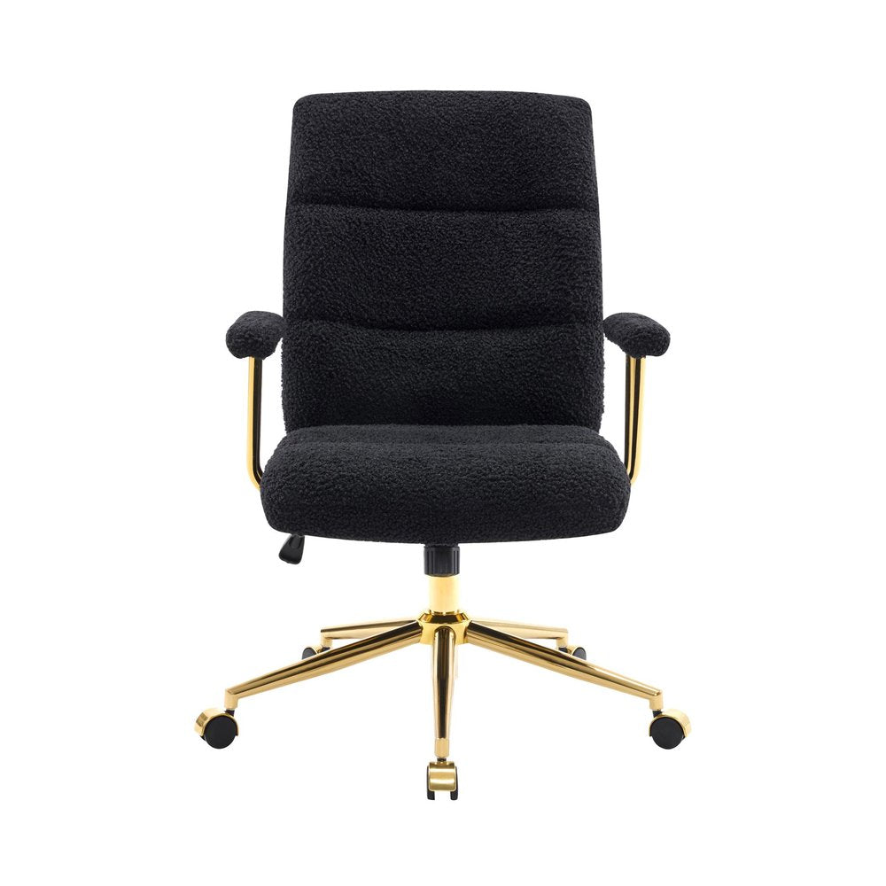 White And Gold Boucle Swivel Rolling Executive Office Chair