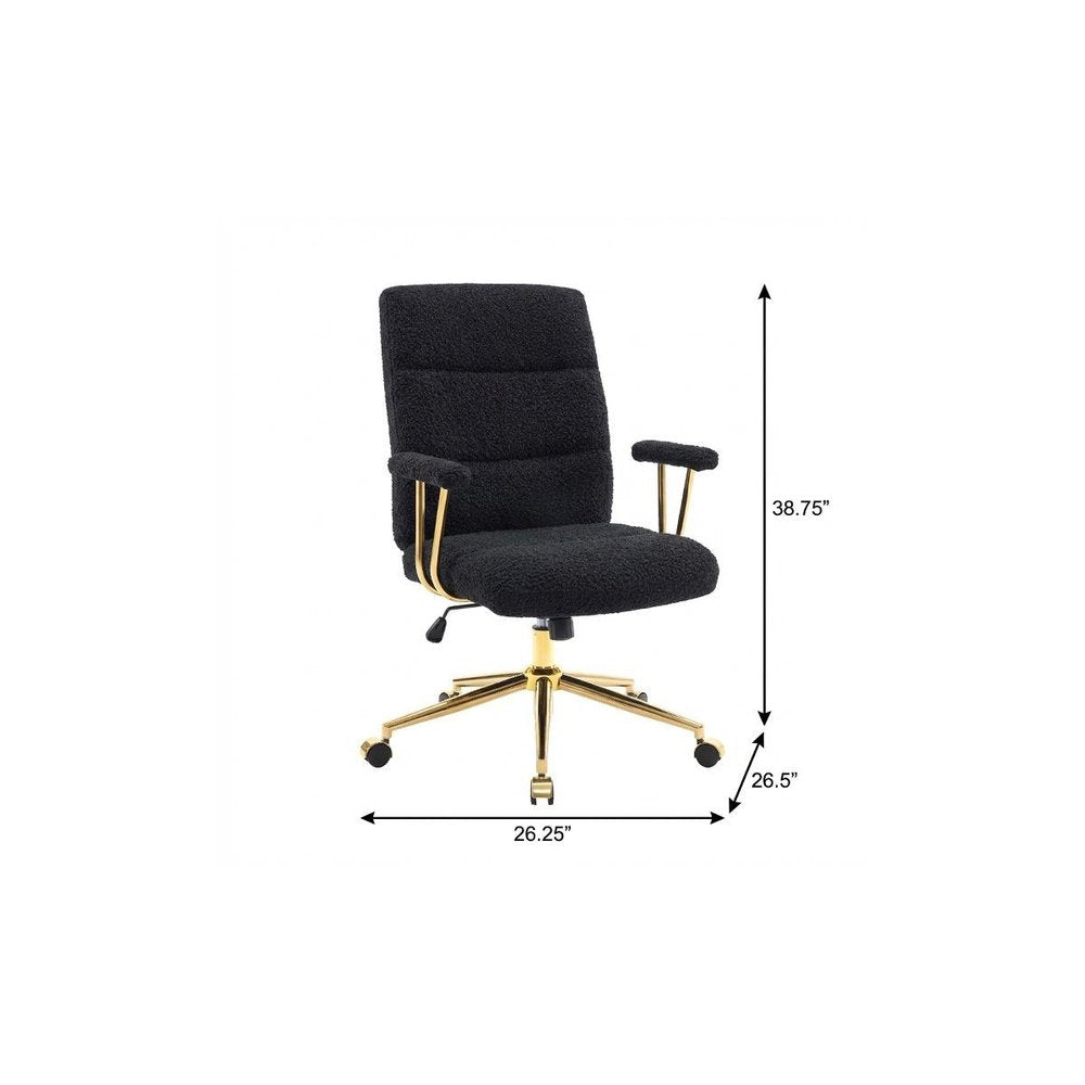 White And Gold Boucle Swivel Rolling Executive Office Chair
