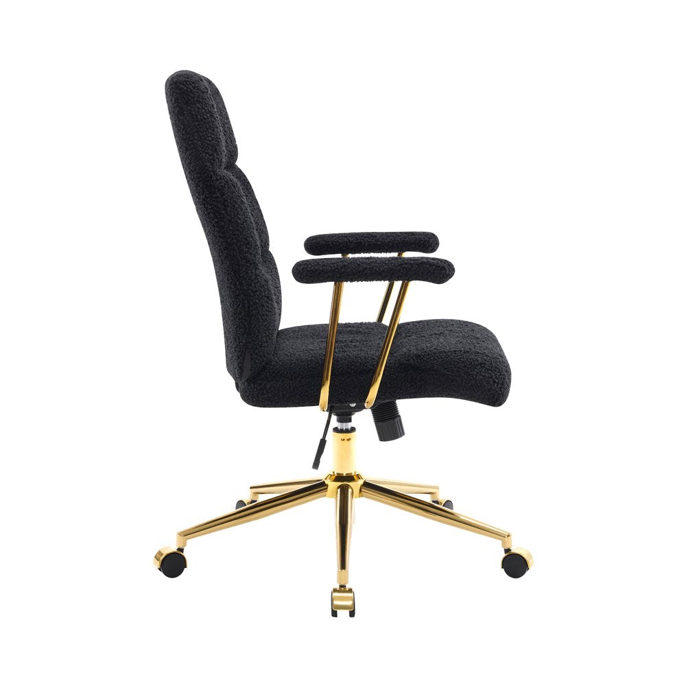 White And Gold Boucle Swivel Rolling Executive Office Chair