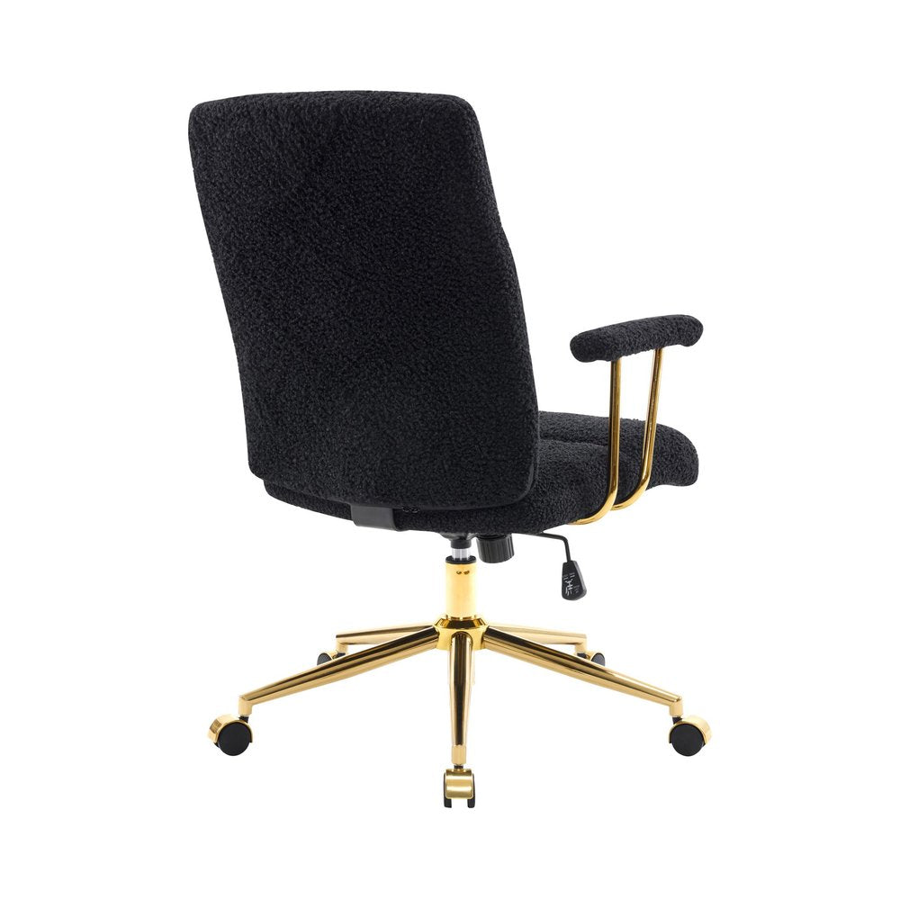White And Gold Boucle Swivel Rolling Executive Office Chair