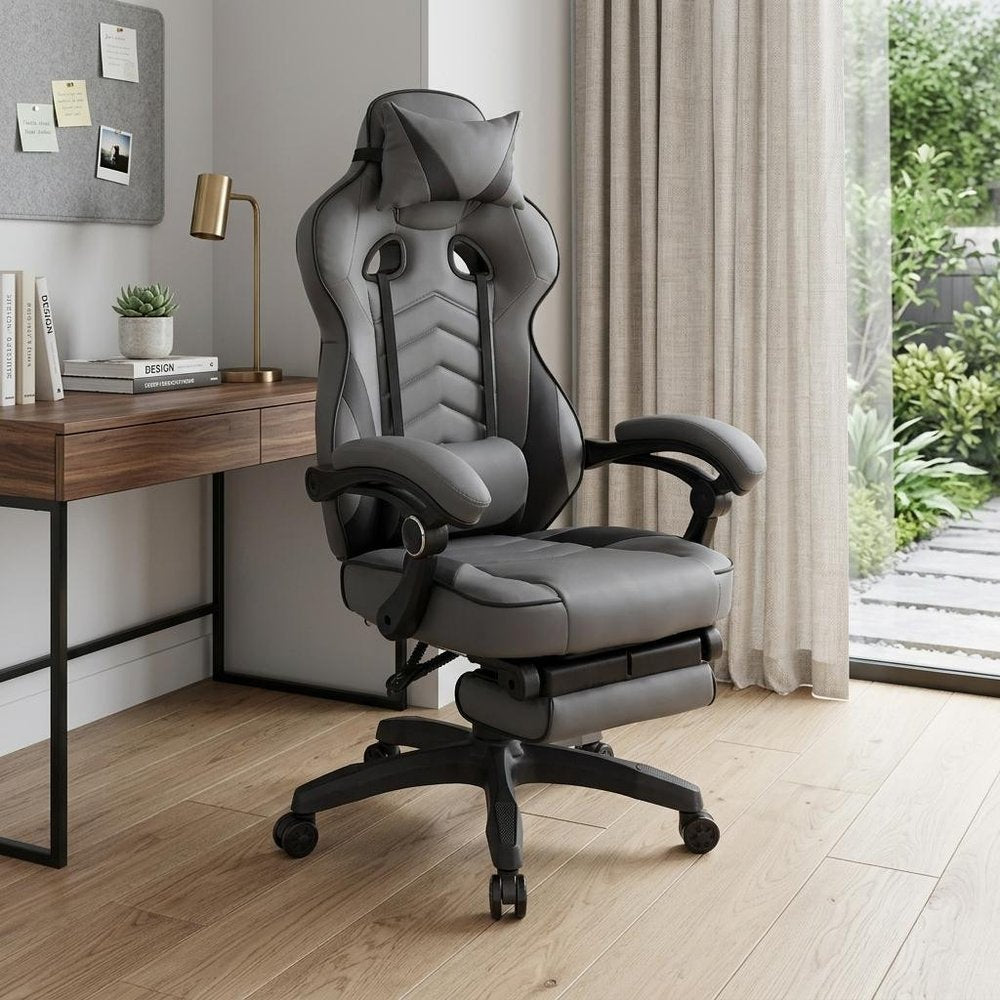 Gray Adjustable Height Swivel Rolling Racecar Executive Office Chair