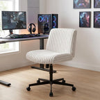 Ivory And Black Adjustable Height Faux Fur Swivel Rolling Gaming Chair