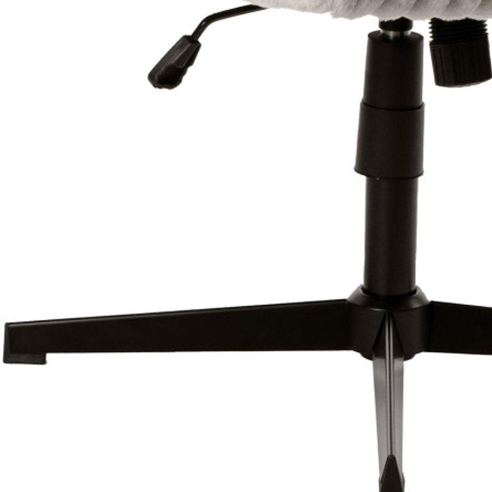Ivory And Black Adjustable Height Faux Fur Swivel Rolling Gaming Chair