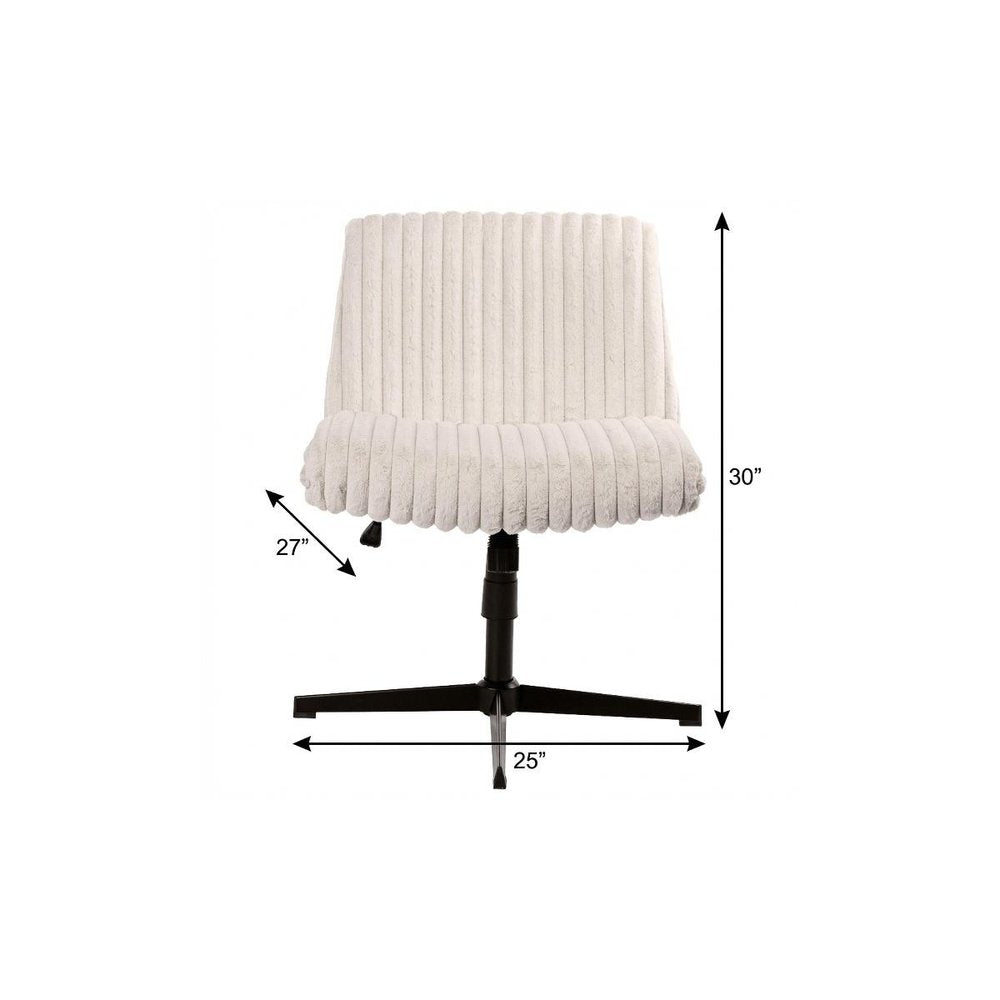 Ivory And Black Adjustable Height Faux Fur Swivel Rolling Gaming Chair