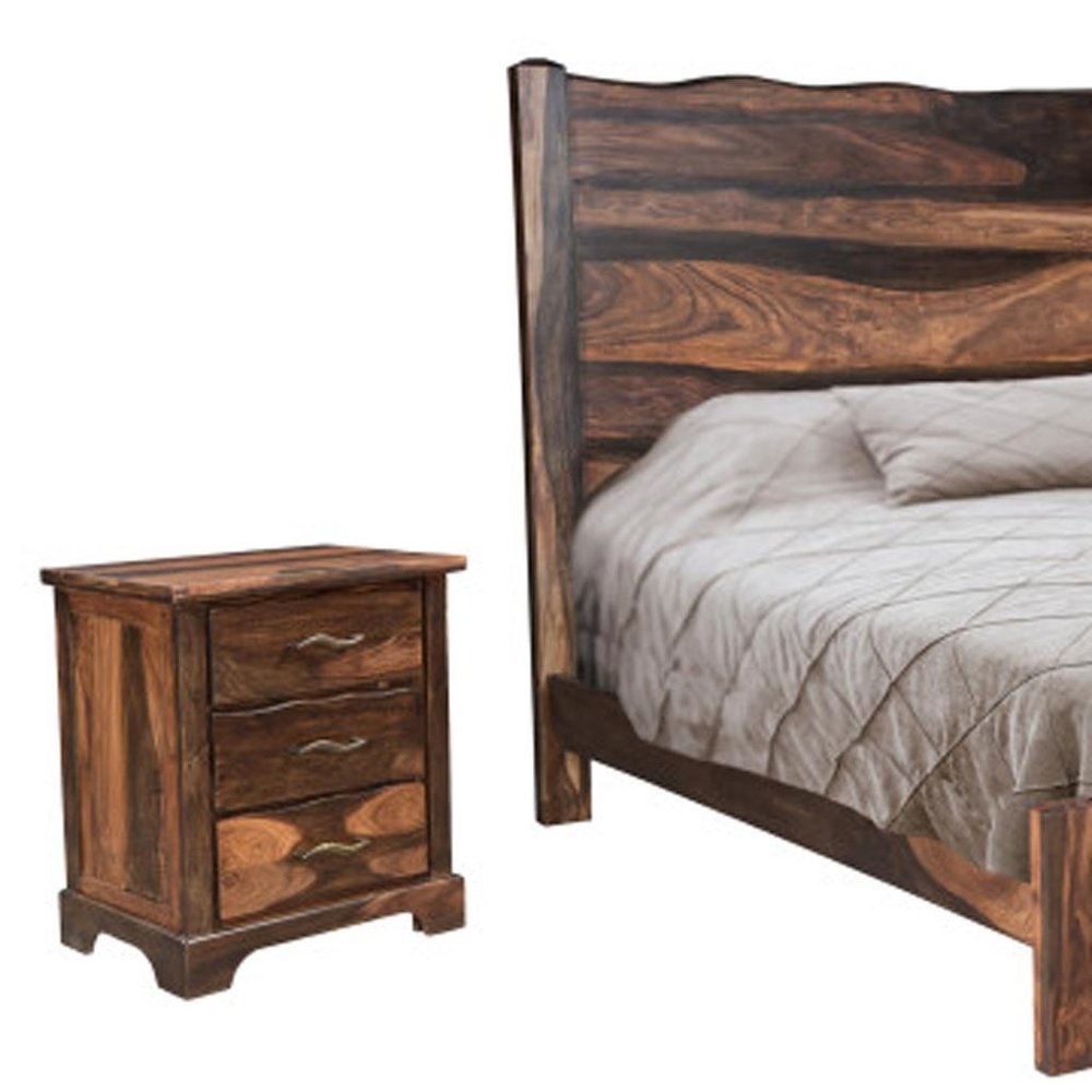 Five Piec Dark Brown Solid Wood Bedroom Set With Mirror