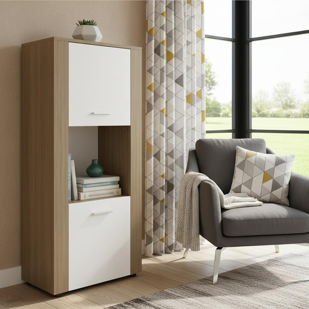 53" Beige Wood One Tier Bookcase with One Door