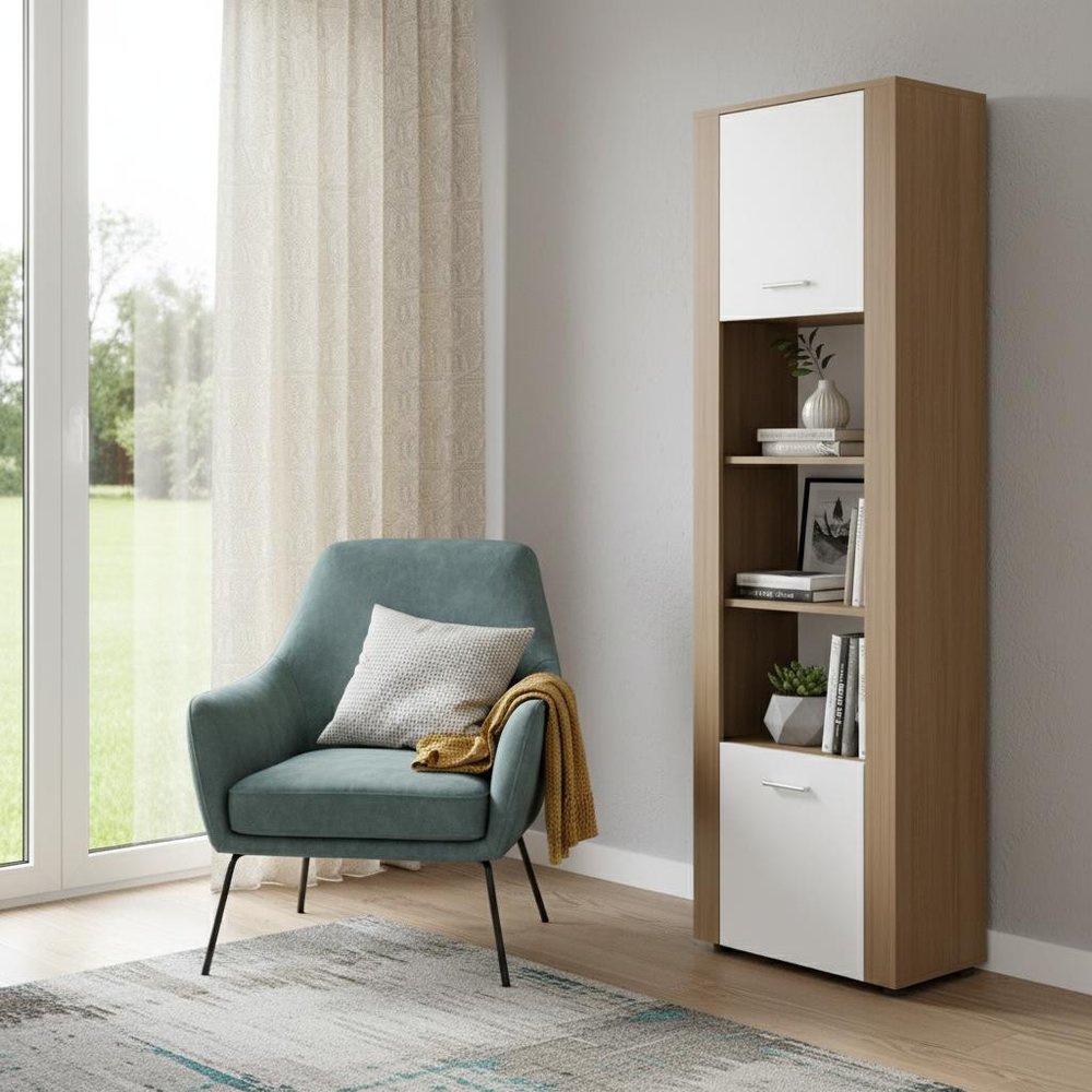 73" Beige Wood One Tier Bookcase with One Door