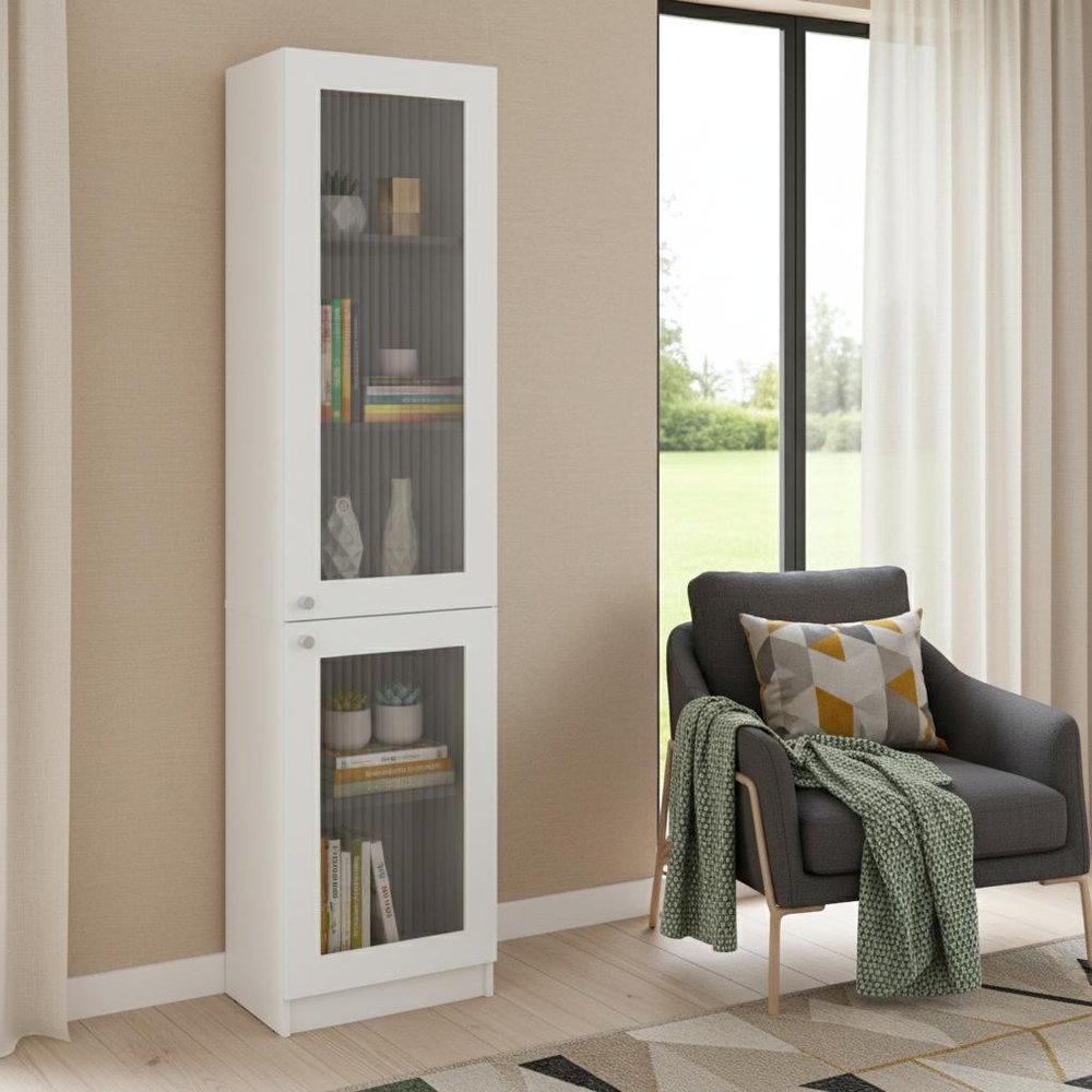 71" White Wood One Tier Bookcase with One Door