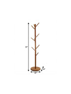 67" Brown Solid Wood Ten Hook Freestanding Coat Rack