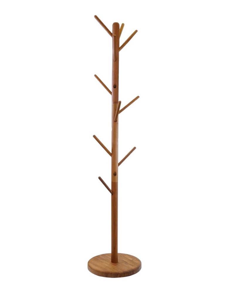 67" Brown Solid Wood Ten Hook Freestanding Coat Rack
