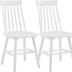 Set of Two White Solid Wood Windsor Back Dining Side Chairs