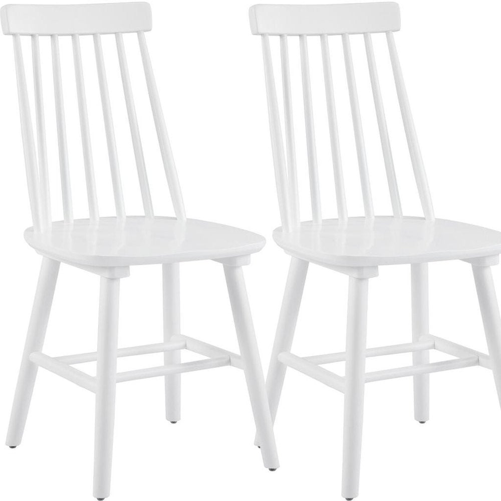 Set of Two White Solid Wood Windsor Back Dining Side Chairs
