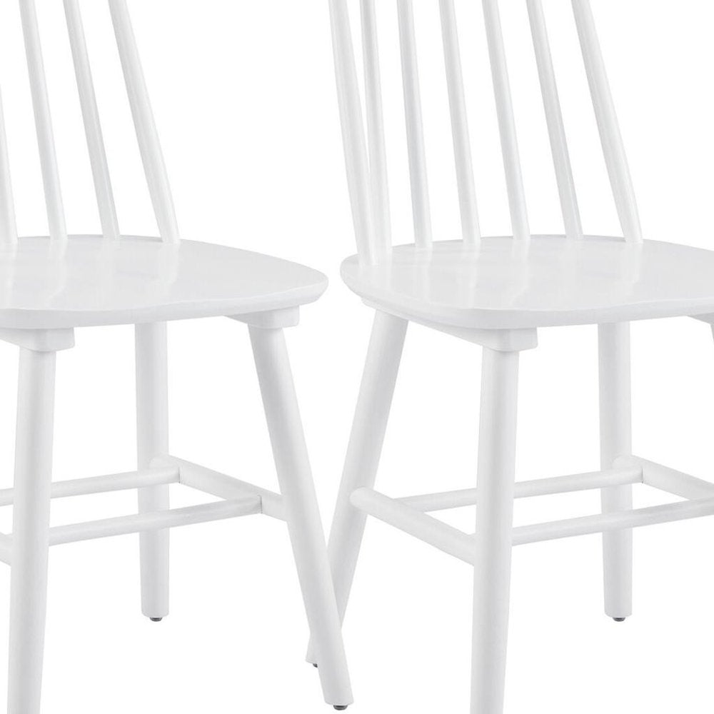 Set of Two White Solid Wood Windsor Back Dining Side Chairs