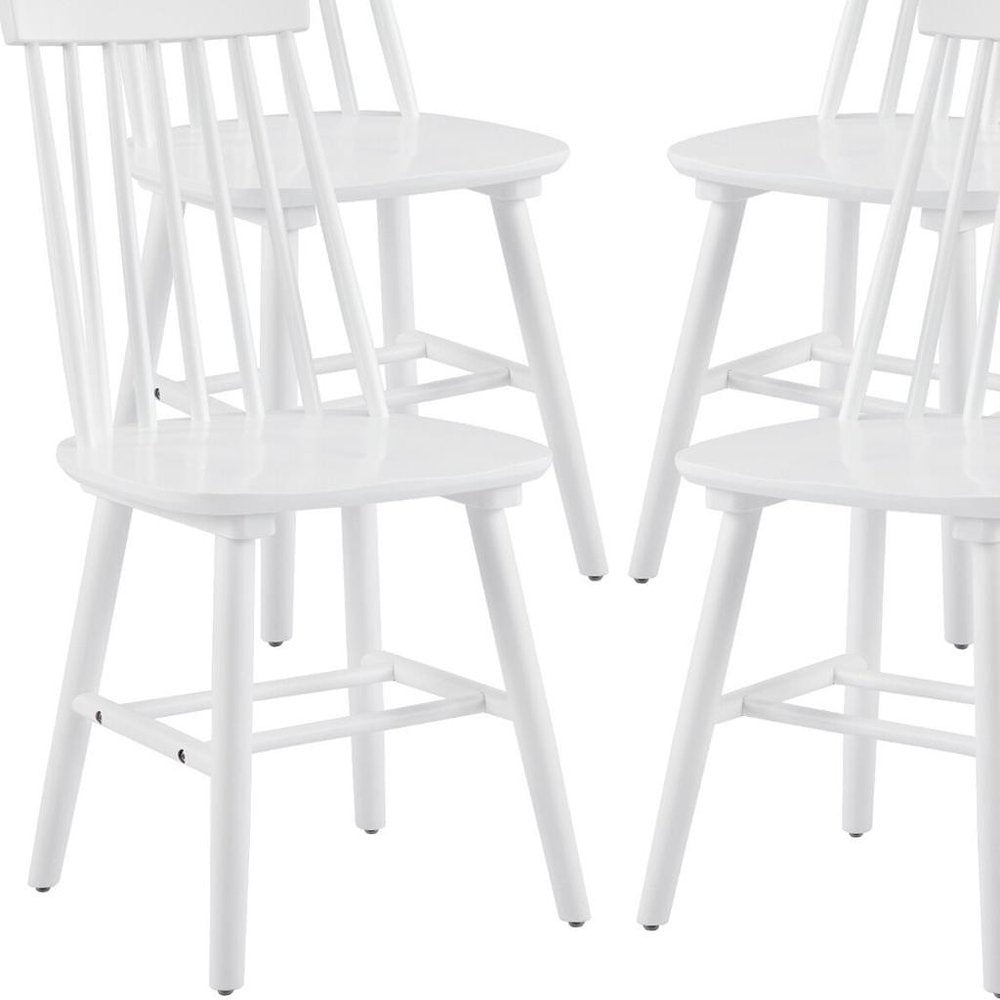 Set of Four White Solid Wood Windsor Back Dining Side Chairs