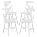 Set of Four White Solid Wood Windsor Back Dining Side Chairs