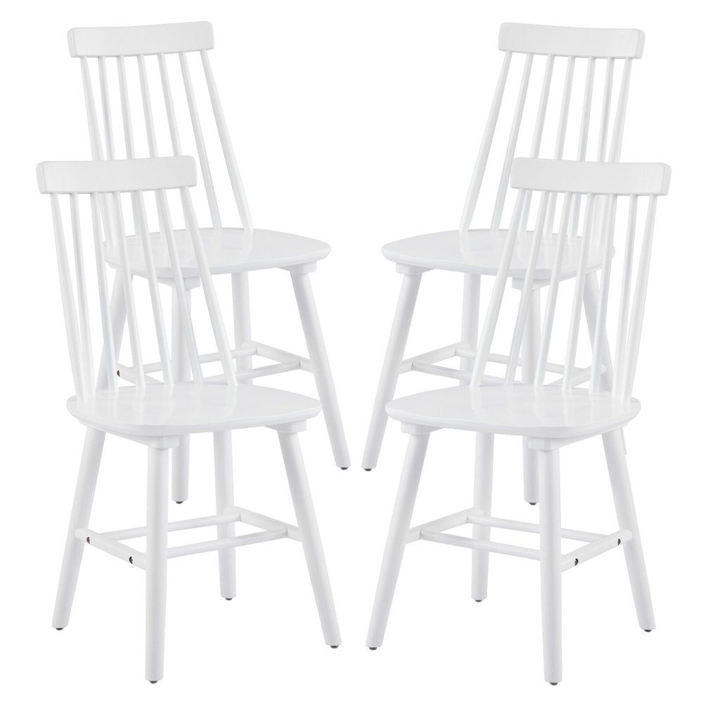 Set of Four White Solid Wood Windsor Back Dining Side Chairs