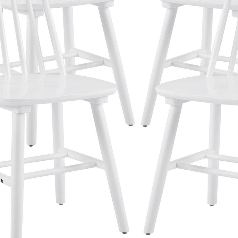 Set of Four White Solid Wood Windsor Back Dining Side Chairs