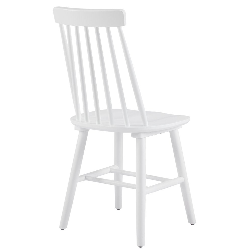 Set of Four White Solid Wood Windsor Back Dining Side Chairs