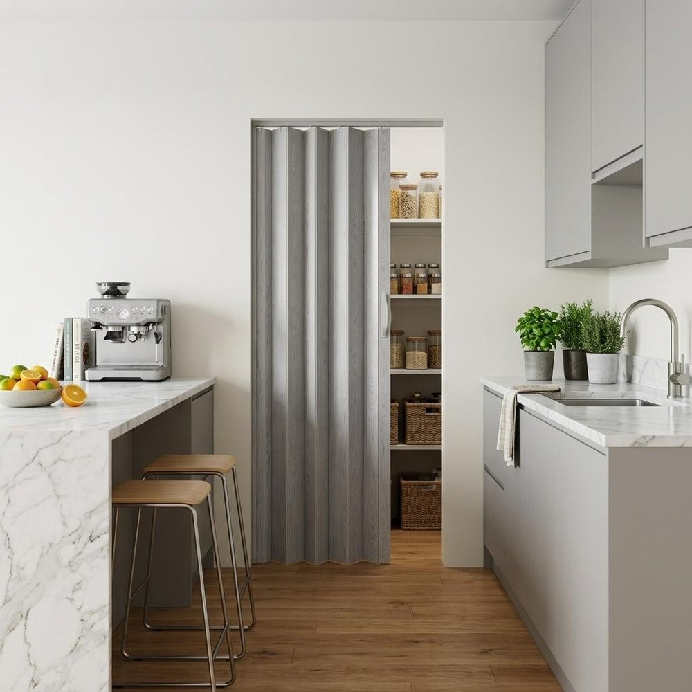 80" X 48" Gray PVC Accordion Door