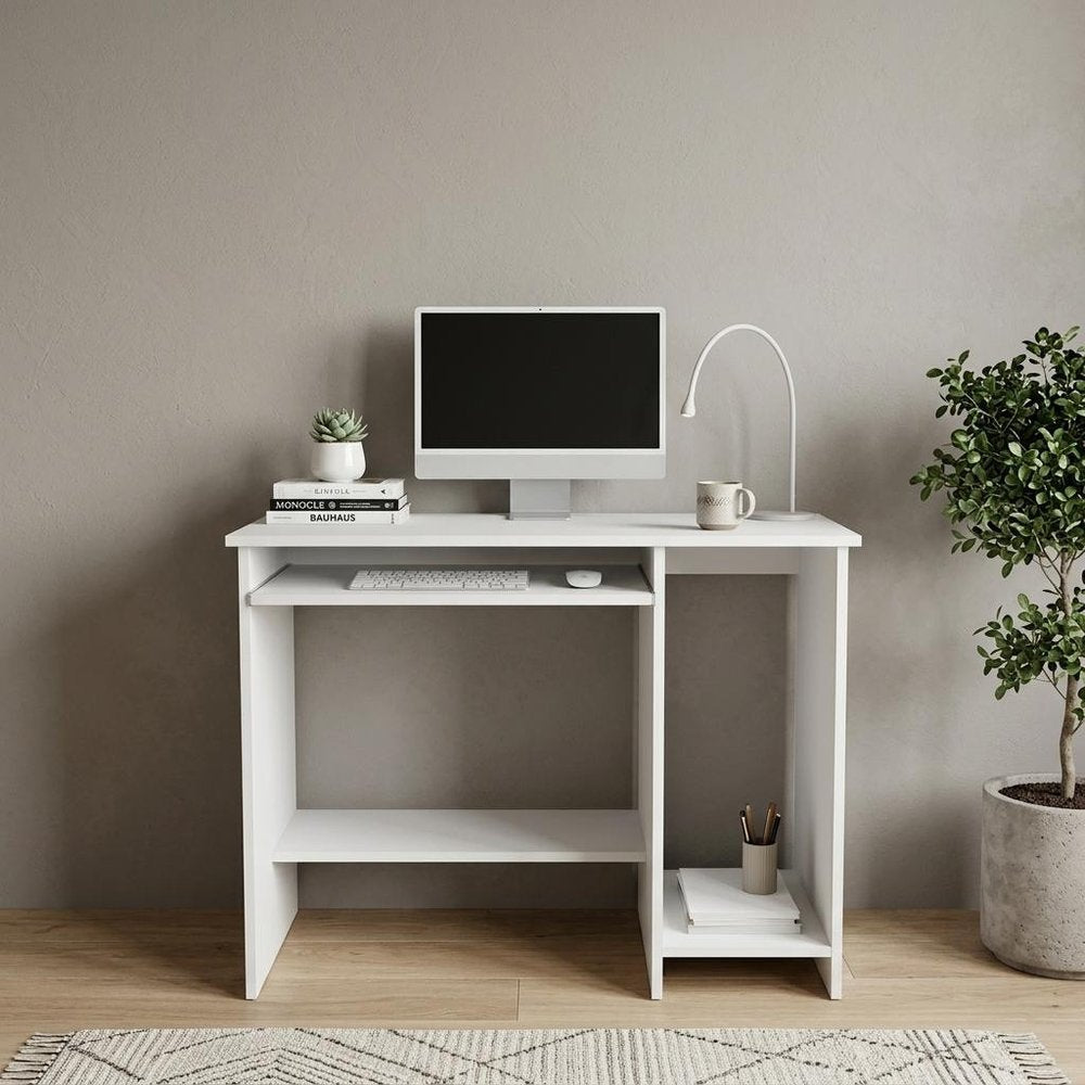 35" White Wood Computer Desk