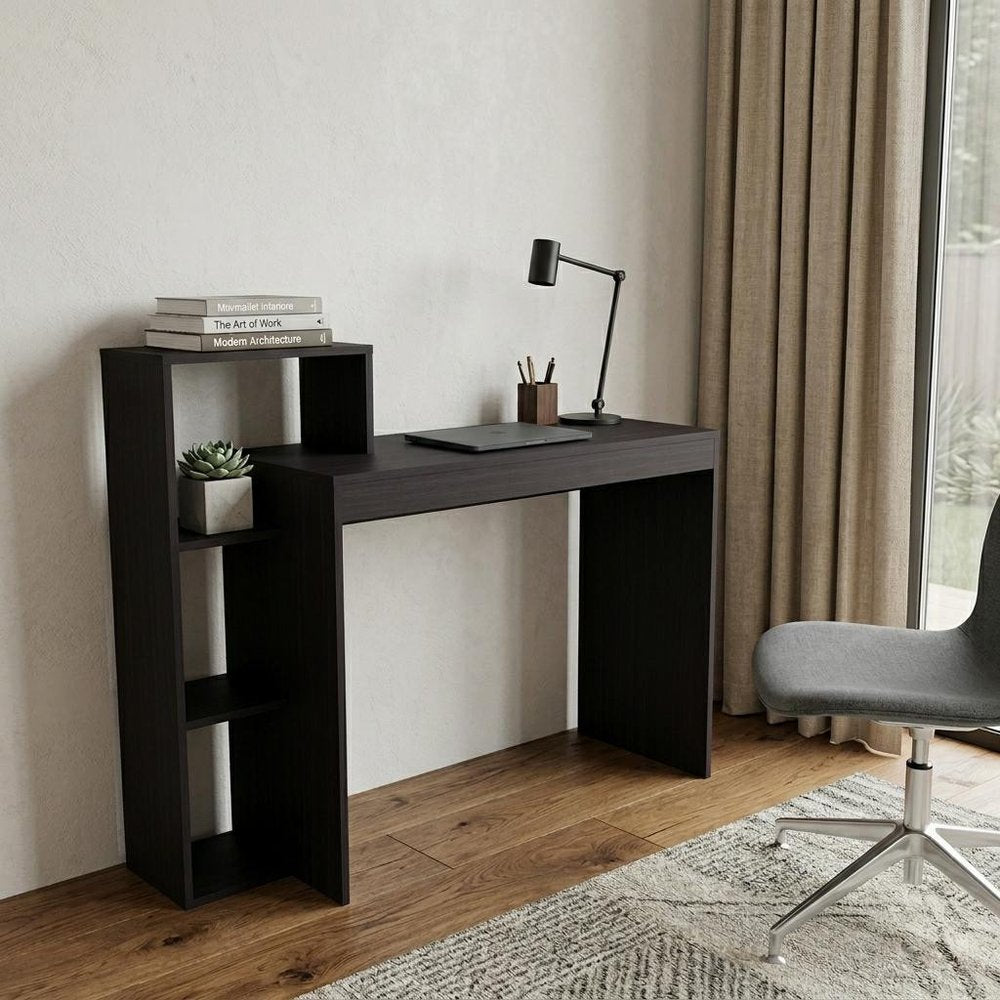 43" Black Wood Pedestal Computer Desk