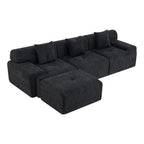 118" Beige Chenille Modular Sofa With Ottoman And Toss Pillows