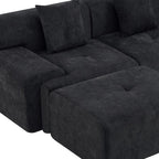 118" Beige Chenille Modular Sofa With Ottoman And Toss Pillows