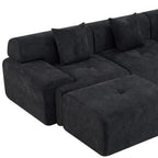 118" Beige Chenille Modular Sofa With Ottoman And Toss Pillows