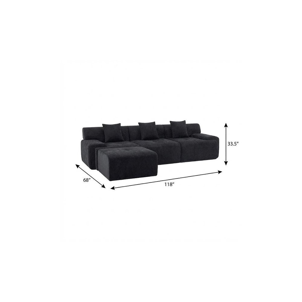 118" Beige Chenille Modular Sofa With Ottoman And Toss Pillows