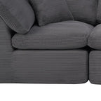 138" Dark Gray Corduroy Modular Sofa With Ottoman And Toss Pillows