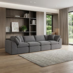 138" Dark Gray Corduroy Modular Sofa With Toss Pillows