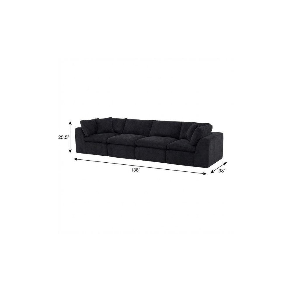138" Dark Gray Corduroy Modular Sofa With Toss Pillows