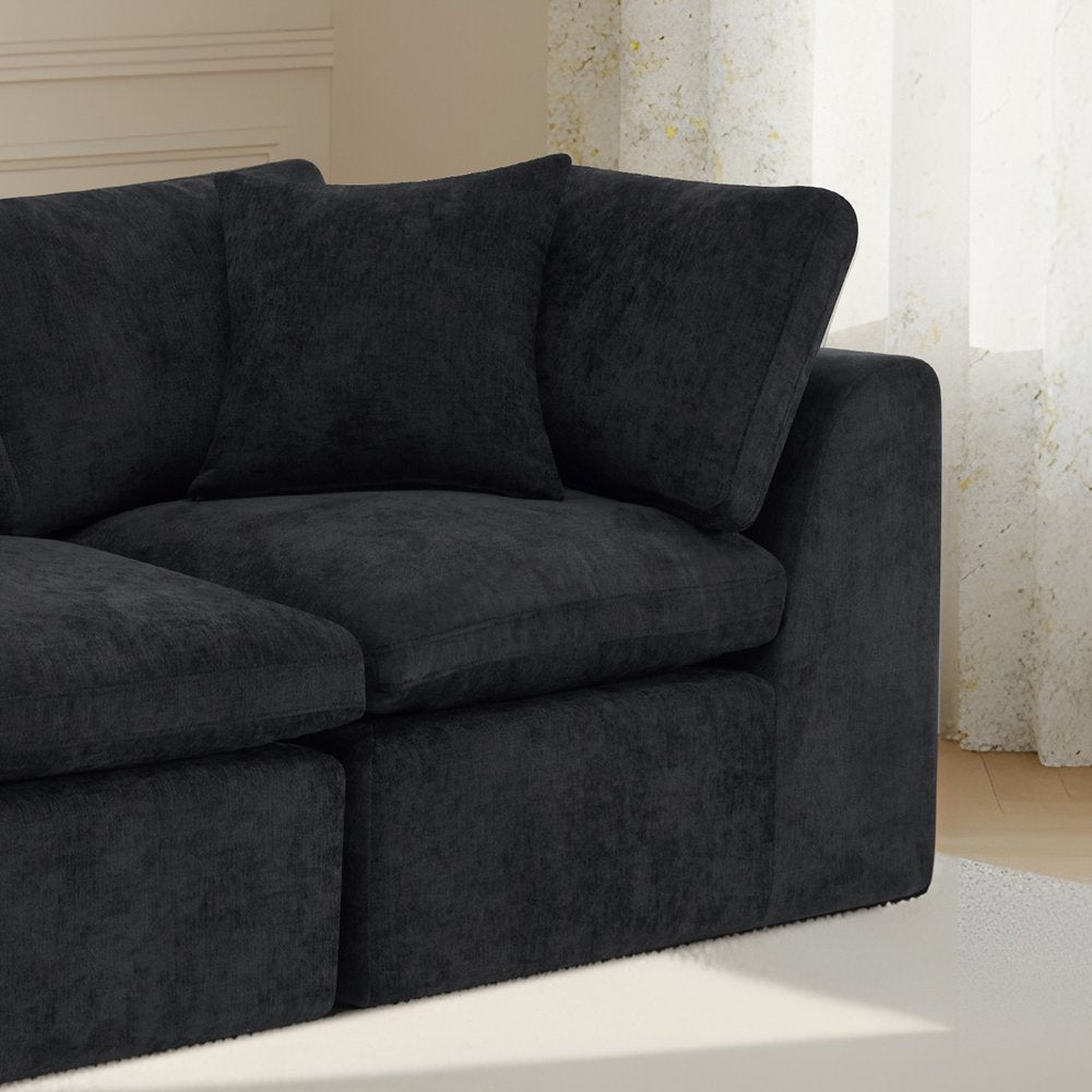 138" Dark Gray Corduroy Modular Sofa With Toss Pillows