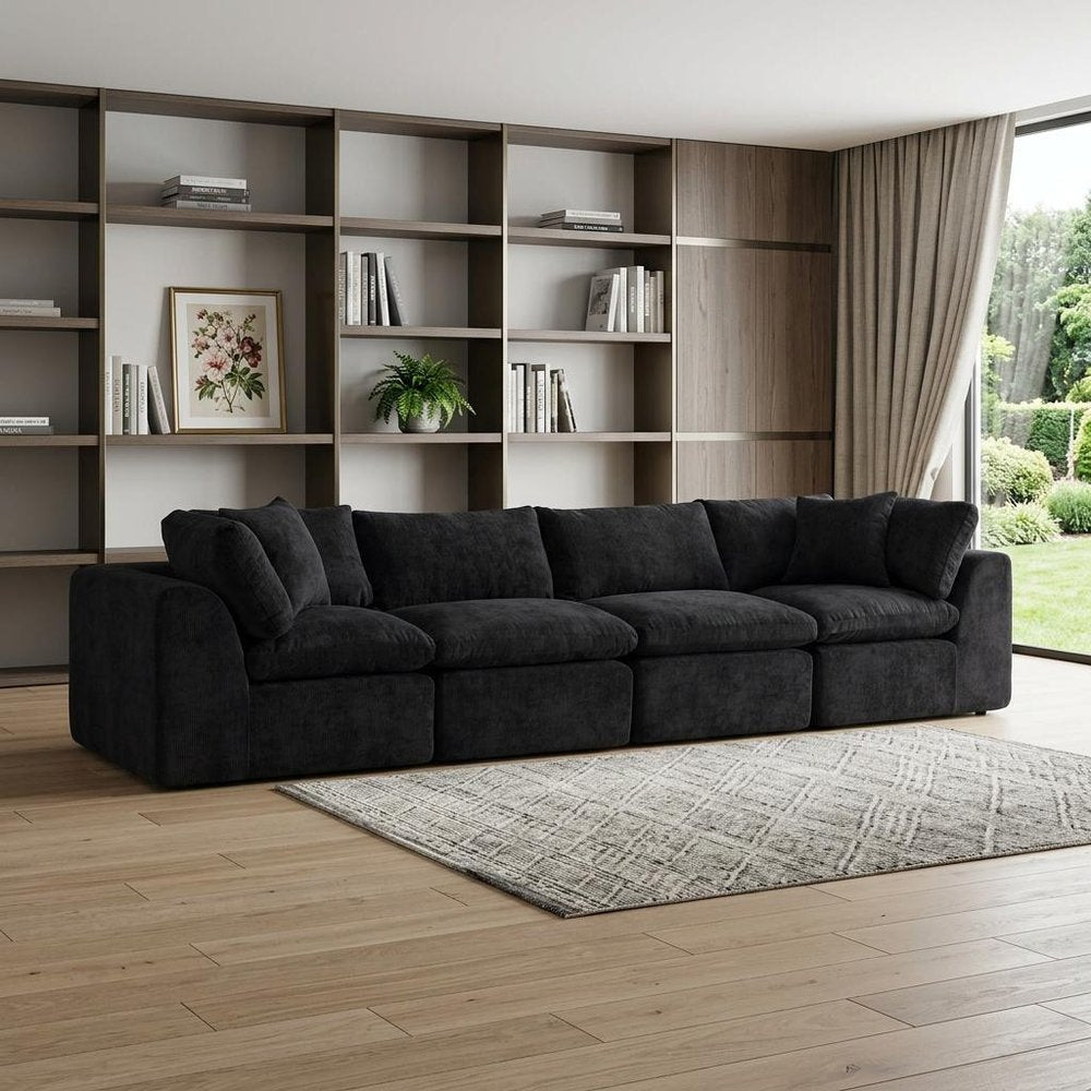 138" Dark Gray Corduroy Modular Sofa With Toss Pillows
