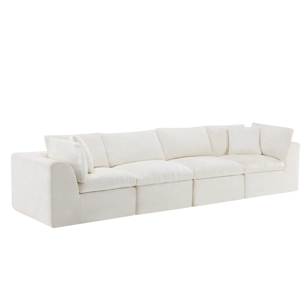138" Dark Gray Corduroy Modular Sofa With Toss Pillows