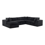 138" Black Chenille Modular Sofa Chaise With Ottoman And Toss Pillows