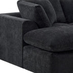138" Black Chenille Modular Sofa Chaise With Ottoman And Toss Pillows