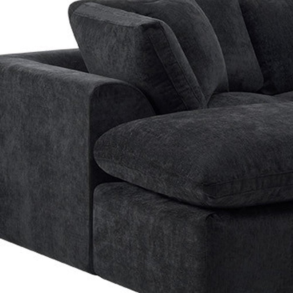 138" Black Chenille Modular Sofa Chaise With Ottoman And Toss Pillows