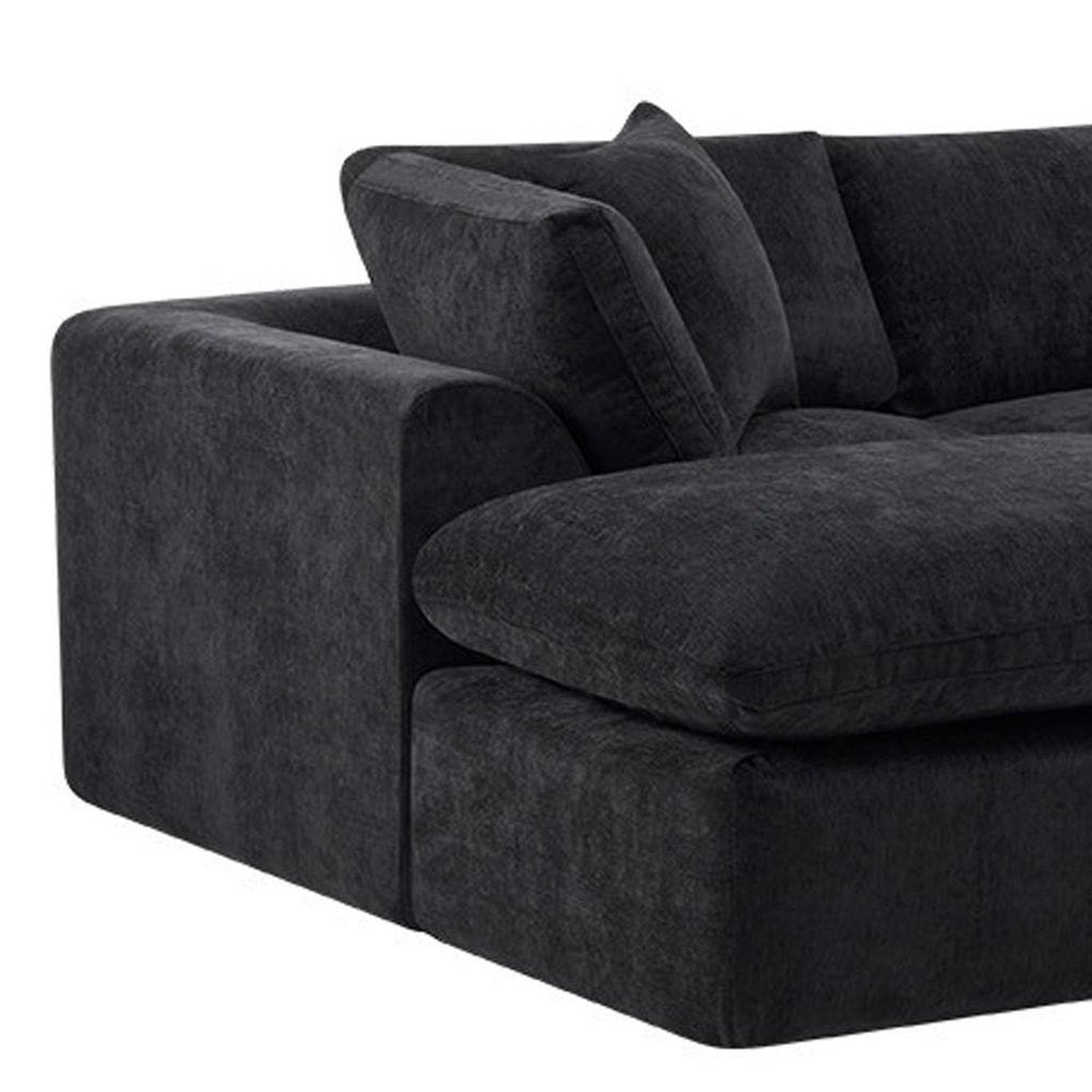 138" Black Chenille Modular Sofa Chaise With Ottoman And Toss Pillows