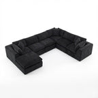 138" Black Chenille Modular Sofa Chaise With Ottoman And Toss Pillows