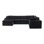 138" Black Chenille Modular Sofa Chaise With Ottoman And Toss Pillows