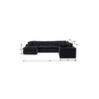 138" Black Chenille Modular Sofa Chaise With Ottoman And Toss Pillows
